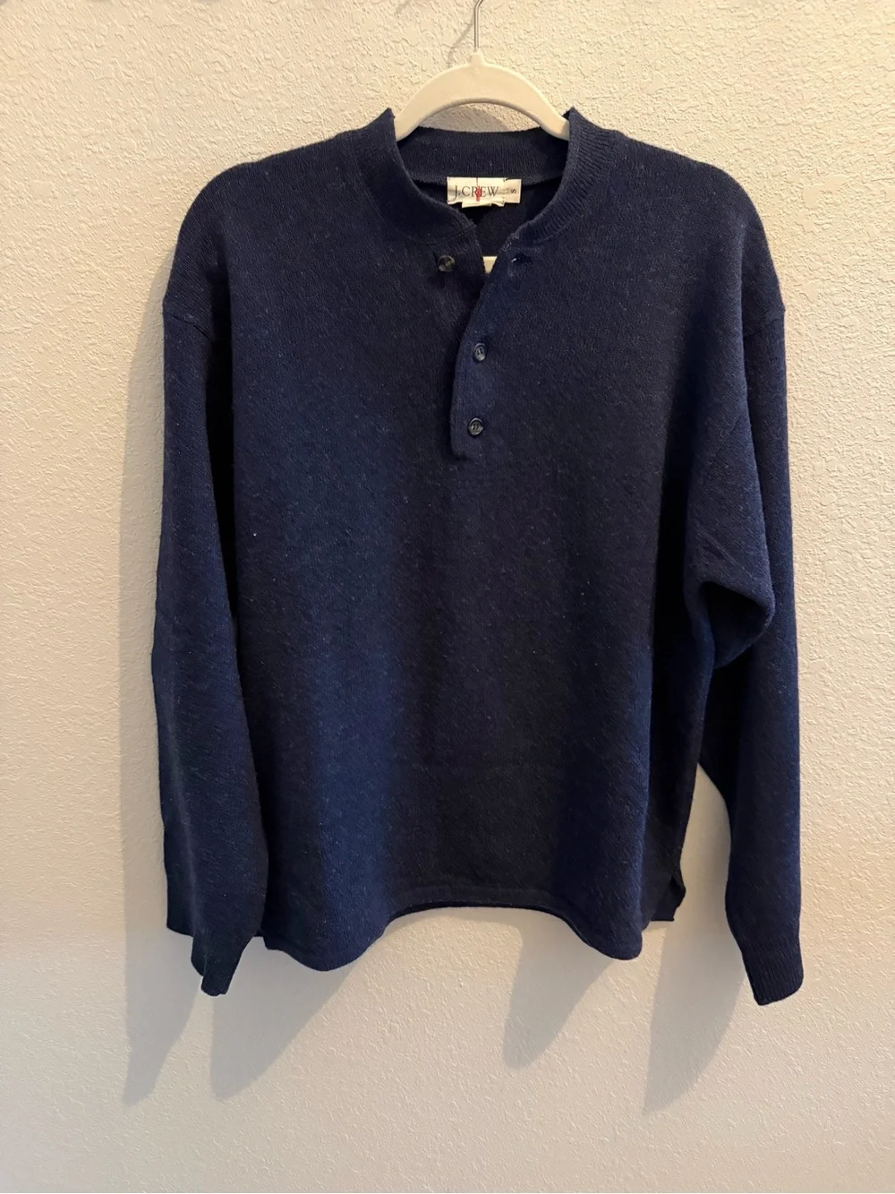 Vintage J.Crew Lambswool Henley Sweater - Navy Blue - Size Small (Mens)
